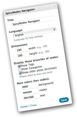 SpicyNodes configuration panel in WordPress